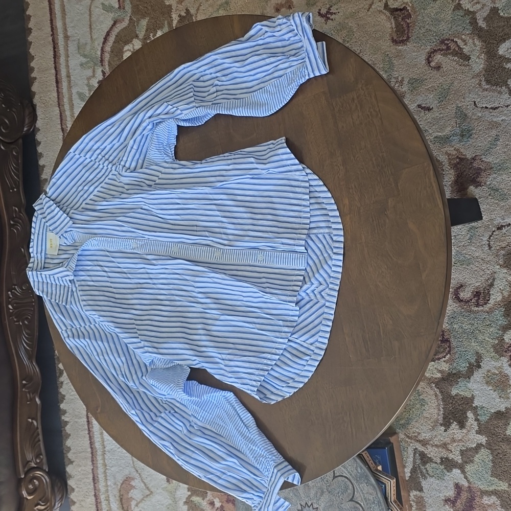 Maeve Blue and White Striped Button Down Shirt